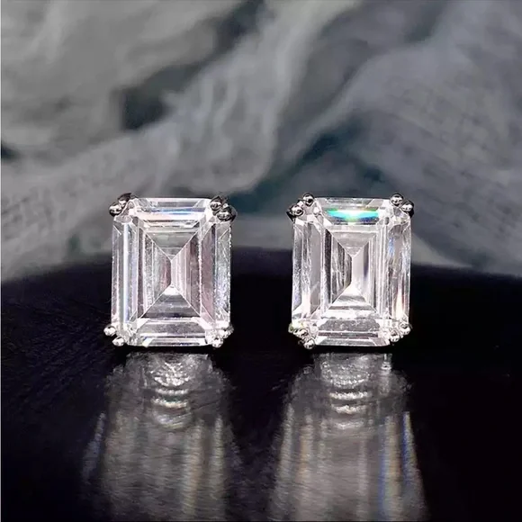 New 925 Silver Emerald Cut Engagement Earrings for Women Bridal Birthday Party - Picture 5 of 5